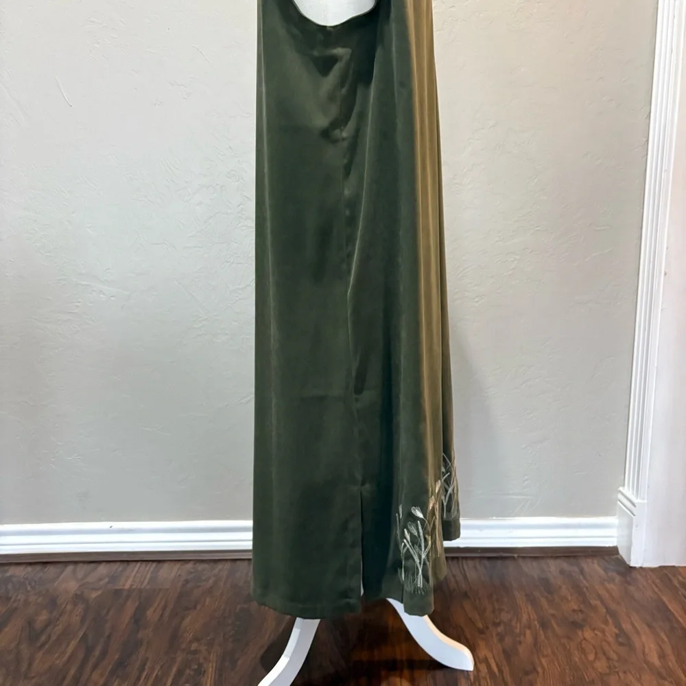 Decorated Originals Olive Green Sleeveless Midi Dress – Embroidered Hem LG - Picture 9 of 13